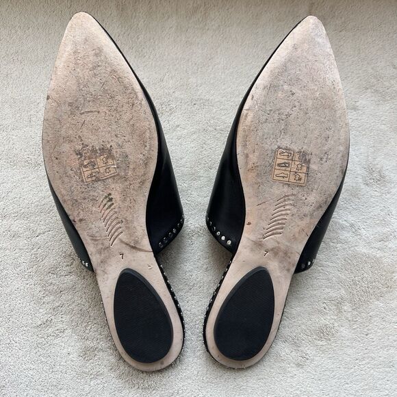 Paige Alia Black Leather Mule Slide Flats Women 7 Silver Stud Pointed Toe Casual - Picture 13 of 15